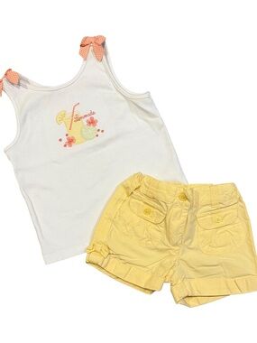 Janie and Jack Citrus Breeze Girls' Lemon Graphic Tank with Yellow Shorts 2T